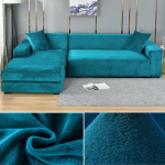 Aksominis sofos užvalkalas Elastingas storas L formos kampinis sofos užvalkalas svetainei 1/2/3/4 vietos tamprus sofos sofos fotelis užvalkalas 3 Seater 185-230cm ežero mėlyna spalva