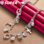 925 Sterling Silver AAA Circon Key Lock Stars karoliai papuo&scaron;alai 45cm