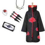 Uchiha Itachi Akatsuki raudonas debesies apsiaustas Anime kostiumas, galvos apdangalas, karoliai Helovino apsiaustas suaugusiam vaikui L