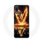 Coque pour Samsung Galaxy A02 Vikings S&eacute;rie Saison 6 logo V Ep&eacute;e de Feu Fond Noir
