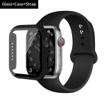 Stiklas + dėklas + dirželis Apple Watch apyrankei 44mm 45mm 42mm 41mm 40mm 38mm Silikoninė laikrodžio apyrankė iWatch series 8 9 7 6 5 4 3 SE 38mm series 321