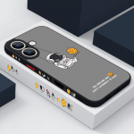 Moon Astronaut Pattern Matinis skaidrus dėklas, skirtas iPhone 16 Pro Max 15 Plus 14 13 Pro 12 11 XR Lanyard Lens Protection Smūgiams atsparus mink&scaron;to kra&scaron;to plonas telefono dangtelis iPhone 16 juoda