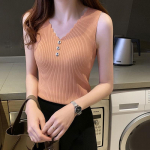 Vasarinė moteri&scaron;ka liemenė Didelio dydžio be rankovių ledinio &scaron;ilko vientisos spalvos Camisole V formos i&scaron;kirpte trumpi apatiniai mar&scaron;kinėliai vir&scaron;us laisvi elastiniai S mėlyna