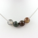 Pierres et Min&eacute;raux. Collier 4 perles Agate Indienne 8 mm. Chaine en acier inoxydable Collier femmes, hommes. Taille personnalisabl