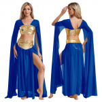 Moteri&scaron;kas dviejų dalių egiptieti&scaron;kas kostiumas Helovino karalienės princesės Cosplay puo&scaron;nios suknelės komplektai &Scaron;ifono puo&scaron;niai apsirengti &scaron;okių kostiumai XL karali&scaron;kos mėlynos spalvos