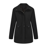 Moteri&scaron;ki parkos paltai su gobtuvu i&scaron; dirbtinio kailio, su vilnoniu pamu&scaron;alu, užsegami užtrauktuku, &scaron;iltos medvilninės striukės, vidutinio ilgio, pūsti vir&scaron;utiniai drabužiai, žieminiai drabužiai L juoda