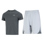 Under Armour Spliced Logo apvalios apykaklės trumpomis rankovėmis mar&scaron;kinėliai, patogūs kvėpuojantys &scaron;ortai sporto treniruotėms, laisvalaikio sportinis kostiumas 1369743-012+1362289-011 XL