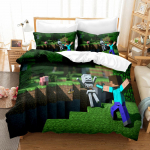 3D Skaitmeninės spaudos trijų dalių Minecraft žaidimo vaiki&scaron;kas animacinis antklodės komplektas AU Sing140*210cm