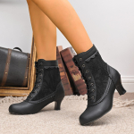 Balti Moteri&scaron;ki Ankle Boots su Kitten Kulnu Eleganti&scaron;ki Nėriniais Siuvinėti Batai Rudens Mados Nėriniais Suri&scaron;ami Trumpi Batai Dydis 36-43 Bottes Femmes 36 juoda