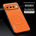 EUCAGR Google Pixel 11 Pro XL prabangus PU odos magnetinis laikiklis telefono dėklas Google Pixel 11Pro XL smūgiams atsparus galinis dangtelis Pixel 11 Pro oranžinė