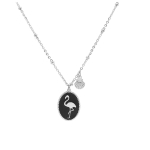 Les Tr&eacute;sors De Lily [Q2504] - Collier cr&eacute;ateur acier 'Flamant Rose' noir argent&eacute; - 16x12 mm