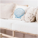 Les Tr&eacute;sors De Lily [Q4335] - Housse de coussin coton 'Monde Marin' beige bleu (coquillage) - 40x40 cm