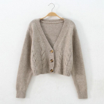 Moteri&scaron;kas trumpo stiliaus plonas plastikinis megztinis auk&scaron;tu juosmeniu, 2021 m. pavasaris, naujas, vienaeilis megztas megztinis &bdquo;Twist&ldquo; maža striukė One Size