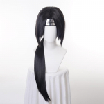 Anime Itachi Uchiha Long Straight Black Uchiha Itachi Cosplay perukas kar&scaron;čiui atsparūs sintetiniai perukai + galvos juostelė + peruko dangtelis Wig&Headband juoda