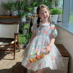 Mergaičių suknelė Baby Princess Suknelė Vaiki&scaron;kas tinklinis gėlėtas sijonas 80cm rožinė