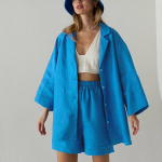 Hirsionsan vasaros madingi medvilniniai dviejų dalių komplektai moteri&scaron;ki mar&scaron;kinėliai trumpomis rankovėmis ir &scaron;ortai auk&scaron;tu juosmeniu, moteri&scaron;kas solidus paprastas sportinis kostiumas