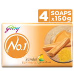 Godrej No. 1 Bathing Soap Sandal & Turmeric &ndash; Grade 1 Soap & Long-lasting Fragrance, Combo Pack of 4 (150g each)