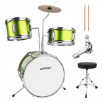 ammoon 14 colių 3 dalių vaiki&scaron;kas būgnų komplektas su reguliuojamu sėdynės, cimbalo, pedalo, būgnų lazdelių muzikos instrumentais žalia