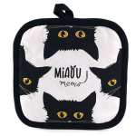 Les Tr&eacute;sors De Lily [A1109] - Manique coton 'Chats' noir blanc (Miaou) - 20x20 cm juoda
