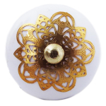 Les Tr&eacute;sors De Lily [A3121] - Aukso balta 'Boho' keraminio baldo rankenėlė - 60x40 mm auksas