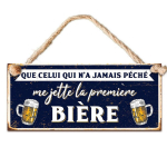 Les Tr&eacute;sors De Lily [A3797] - Plaque m&eacute;tal 'Messages' marine (Que celui qui n'a jamais p&eacute;ch&eacute; me jette la premi&egrave;re Bi&egrave;re)- 30x13 cm mėlyna