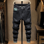 Pavasarį ir rudenį nauji juodi džinsai Vyri&scaron;ki mados prekės ženklo marginti siuvinėjimai Micro Harlan Kasdieniai madingi ilgos kelnės vyrams