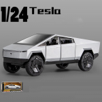 1:24 mastelio Cybertruck modelio pikapas, lydinio automobilių liejiniai, metaliniai žaislai, i&scaron;traukiami atgal elektroniniai žaislai su &scaron;viesomis ir muzika Dovana vaikams 23.5x8.5x8.5cm sidabras