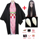 Anime Demon Slayers Kamado Nezuko Cosplay Kimetsu no Yaiba Kostiumas Kimono Uniforma Drabužiai Rekvizitai Kostiumai Helovino komiksų vakarėliui