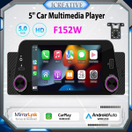 1Din automobilio radijo daugialypės terpės grotuvas &bdquo;Carplay&ldquo; ir &bdquo;Android Auto&ldquo; ekrano navigacijos &bdquo;Mirrorlink&ldquo; 5 colių jutiklinio ekrano atbulinės eigos įvestis palaikoma wireless carplay with Cam