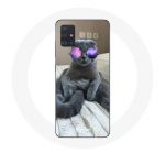 Coque pour Samsung Galaxy A51 5G Chat avec Lunettes de vue violettes