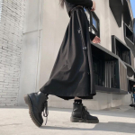 WTEMPO Harajuku punk stiliaus sijonai moteri&scaron;ki auk&scaron;tu juosmeniu sagtimi netaisyklingos gotikinės spalvos sijonas Juodas laisvai reguliuojamas hiphopo gatvės apranga S juoda