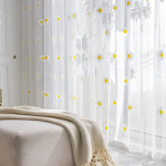 Gelėtas geltonų ramunių užuolaidų tiulis, kaimi&scaron;kų gėlių, augalų siuvinys, permatomos užuolaidos, durų pertvaros užuolaidos, langų dekoracija virtuvei, restoranui 150*270cm
