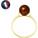 PERLINEA - Bague V&eacute;ritable Perle de Culture d'Eau Douce Ronde 7-8 mm - Colori Chocolat - Or Jaune - Bijou Femme