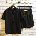 Vyri&scaron;kas didelis dydis plonas komplektas medvilninis lininis trumpomis rankovėmis &scaron;ortai, kostiumas vyrams, vientisa spalva, madingi lininiai laisvalaikio sportiniai dviejų dalių vasaros &scaron;ortai XXXXXL balta