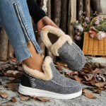 Botas romanas c&aacute;lidas y c&oacute;modas para mujer, Botas cortas informales de terciopelo, con punta redonda, para la nieve, a la moda, 36