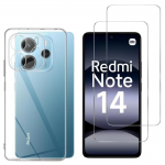 Dėklas ir ekrano apsauga - Phonillico&reg; - Xiaomi Redmi Note 14 4G - Lankstus - Skaidrus - 2 Grūdinti stiklai