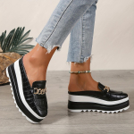 [Tingios &scaron;lepetės, Pusiau &scaron;lepetės] Moteri&scaron;kos Pusiau &scaron;lepetės su auk&scaron;tu kulnu - Vidutinis kulnas Lauko Storu padu Mažos baltos Atraminės &scaron;lepetės 35 balta
