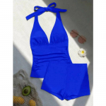 Naujas Vasaros Maudymosi Kostiumas Moterims Push Up Maudymosi Kostiumas &Scaron;ortai Vir&scaron;ūnės Rinkinys Maudymosi Kostiumas Auk&scaron;tas Juosmuo Paplūdimio Apranga Monokini Maudymosi Kostiumai Moterims S mėlyna