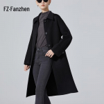 Fanzhen Women's 100% Wool Belted Mid-Length Woolen Coat S
