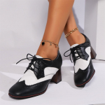 Madingi 2025 m. Rudens Moteri&scaron;ki Oksfordo &Scaron;nyruoti Batai Vintažiniai Apvalus Pir&scaron;tas Moteri&scaron;ki Ankle Boots Angli&scaron;ko Stiliaus Auk&scaron;takulniai Moterims Chaussure femme 35-43 35 juoda
