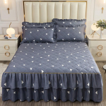 Korėjieti&scaron;ko stiliaus dygsniuotas nėriniuotas princesės lovos sijonas &ndash; Sutir&scaron;tintas &scaron;ilku &scaron;ukuotas dulkių nepraleidžiantis lovatiesė 150*200cm Quilted Bed Skirt