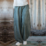 Eleganti&scaron;kos moteri&scaron;kos medvilninės lininės baggy cargo kelnės Vintažinės elastinės juosmens jogos kelnės Laisvos laisvalaikio ilgos plačios kojos oversize drabužiai S žalia