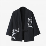 Auk&scaron;tos kokybės medvilnės ir lino mi&scaron;inio japoni&scaron;ko stiliaus vyri&scaron;kas kimono, samurajų japoni&scaron;ki drabužiai, lietpaltis S black