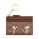 Coach X Peanuts Rudas Signature Užtraukiamas Kortelių Dėklas Su Snoopy Atspaudu Ir Raktų Žiedu Kasdieniam Naudojimui Basic Set (Bag+Dust Bag)