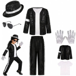 Michael Jackson Vaiki&scaron;ki Drabužiai Helovinas Cosplay Gimtadienio &Scaron;ventė &Scaron;okio Pasirodymas Vaikų Kostiumas Pop Žvaigždė Berniukams Mergaitėms Apranga 10-12T ( XL ) black