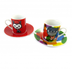 Les Tr&eacute;sors De Lily [N5822] - Coffret 2 tasses &agrave; caf&eacute; porcelaine 'Chien et Chat Lolita' roue multicolore - 5x6 cm