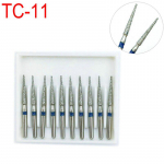 10 vnt./džutėje stomatologinės deimantinės kapos FG 1,6 mm, skirtos didelės spartos rankinėms dantų kapoms 1,6 mm TC-11 TC-11 mėlyna