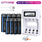 CITYORK 1,2 V AA įkraunama baterija + 1,2 V AAA įkraunamos baterijos + LCD USB akumuliatoriaus įkroviklis 1,2 V AA AAA nimh NI-MH baterijai juoda