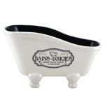 Les Tr&eacute;sors De Lily [A2936] - Porte-savon c&eacute;ramique 'Bains-Douches' blanc noir (baignoire r&eacute;tro) - 20x11 cm