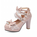 Lolita Japoni&scaron;kas Pearl Bow JK Saldus mielas dirželis Super auk&scaron;takulniai apvalūs studentų batai Kawaii Girl Arbatos vakarėlis Loli Vintage 41 rožinė